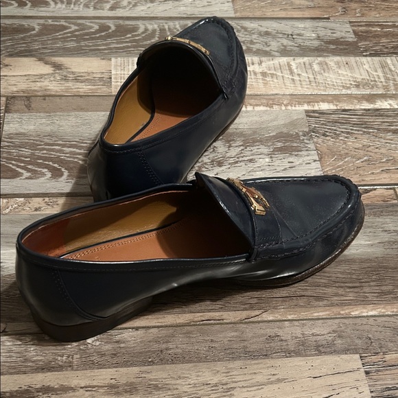 Tory Burch Navy Loafers with Gold Emblem - Picture 4 of 11